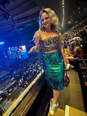 Green & Blue Sequin Pencil Skirt